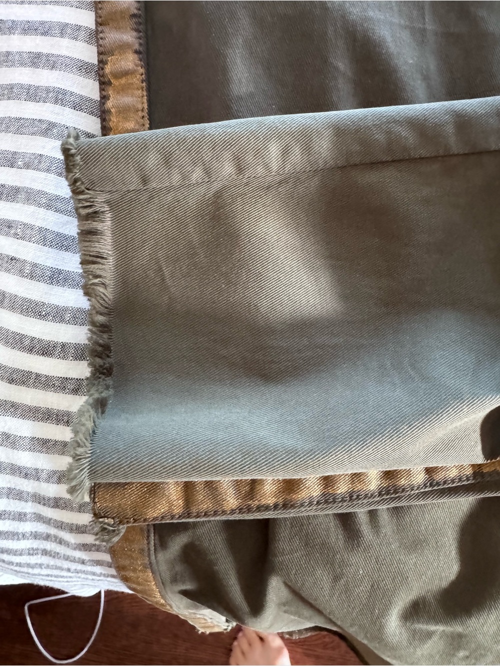Frank & Eileen Olive Green Cropped Pants with Gold Side Stripe - Picture 5 of 9